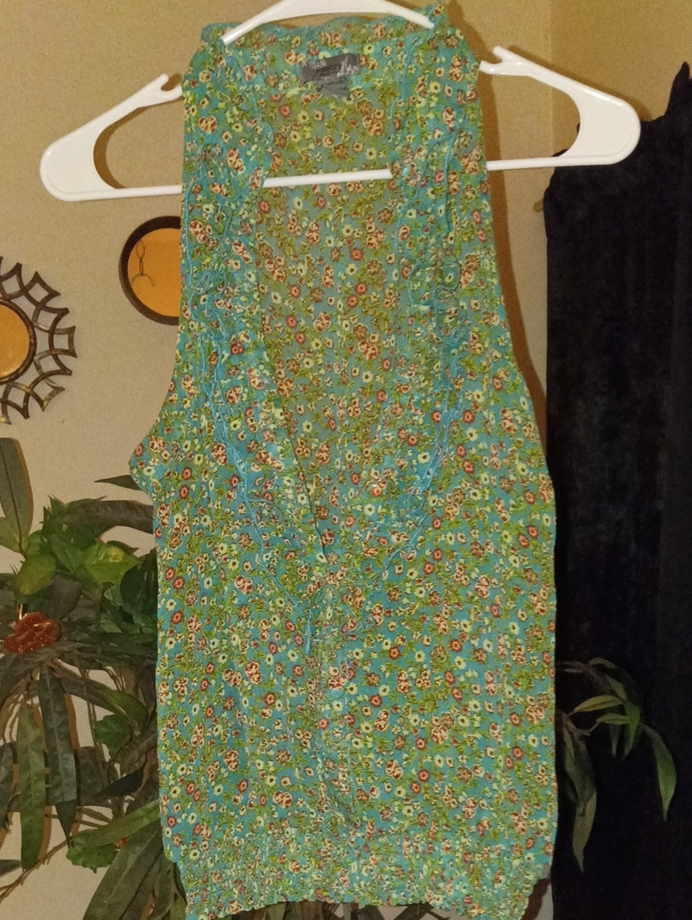 Poetry Clothing Sleeveless Floral Tank Dress in Teal Green Size Large